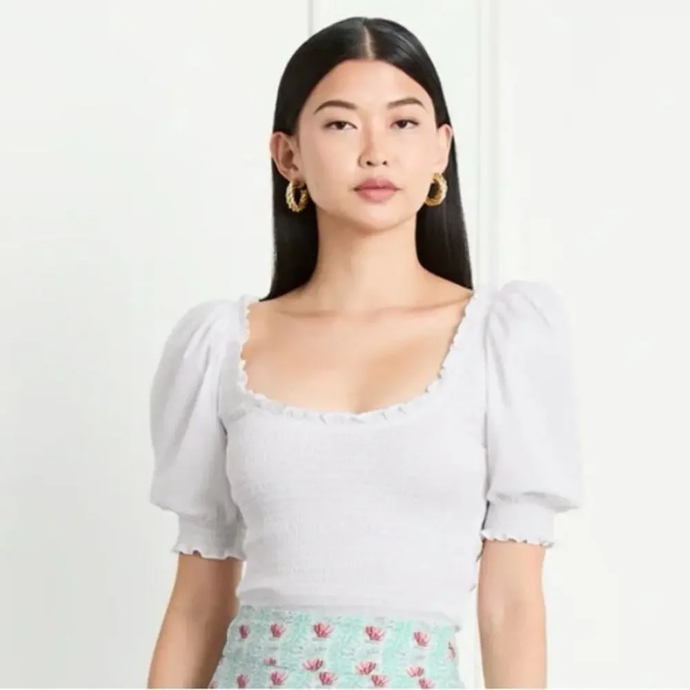 NWT Hill House The Aiko Smocked Cropped  Cotton Nap Top in White size XXL